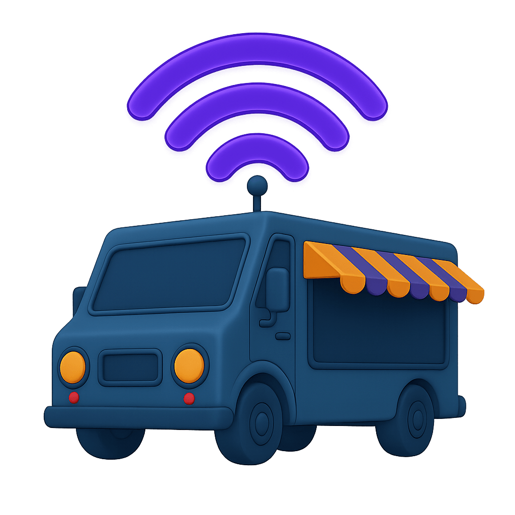 Food Truck Online - A food truck with a wifi symbol representing online presence